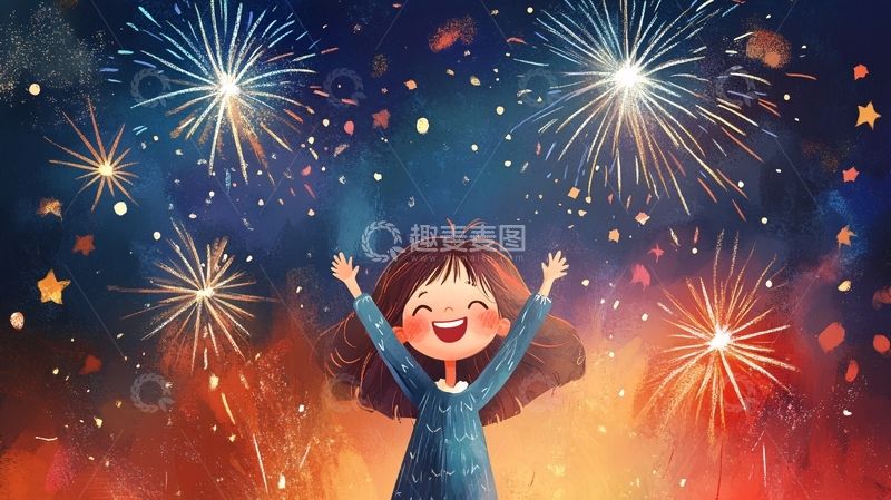 高清大图下载【趣麦麦图】赏烟花插画12