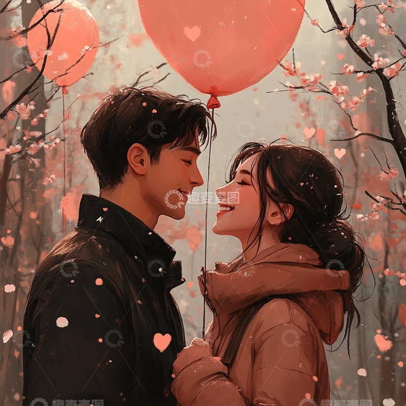 高清大图下载【趣麦麦图】唯美浪漫情侣插画9