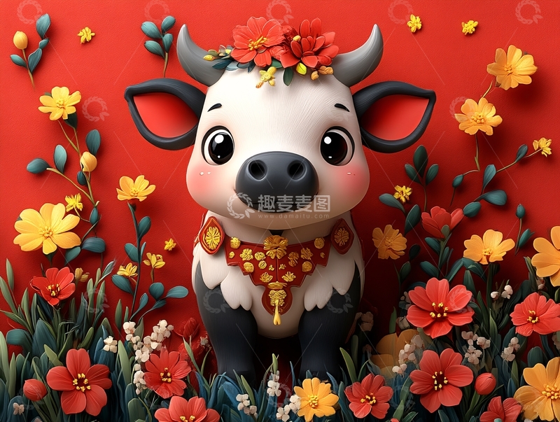 高清大图下载【趣麦麦图】牛年春节花朵