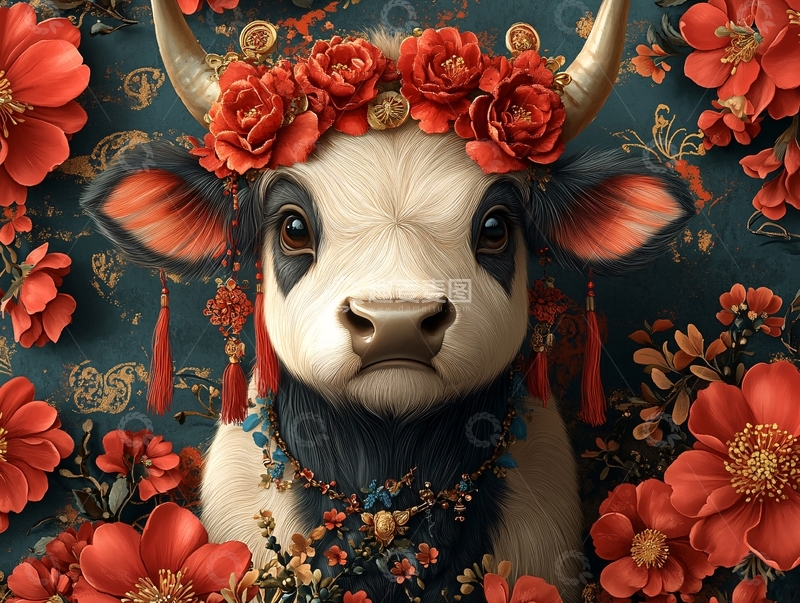 高清大图下载【趣麦麦图】牛年春节花朵1