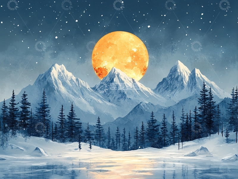 高清大图下载【趣麦麦图】山水月夜2