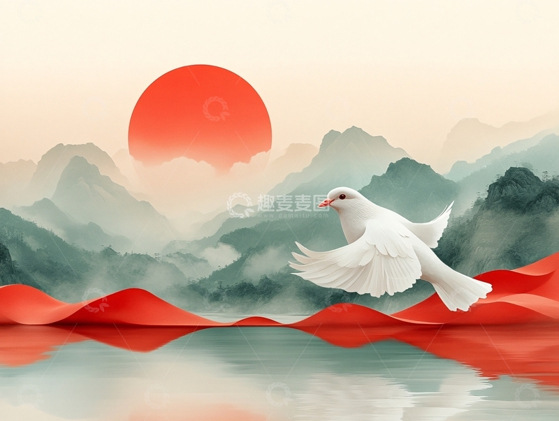 高清大图下载【趣麦麦图】红日出东方意境中式画15