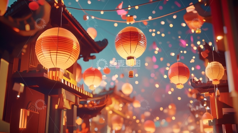 高清大图下载【趣麦麦图】花灯节插画2