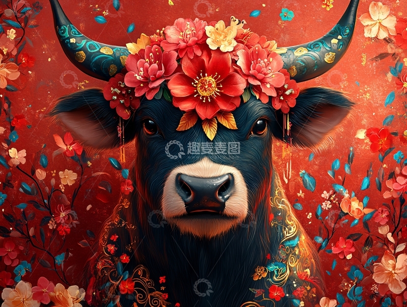 高清大图下载【趣麦麦图】苗牛贺春插画