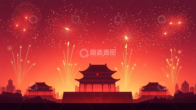 高清大图下载【趣麦麦图】城楼插画