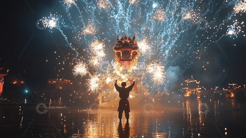 高清大图下载【趣麦麦图】兔年春节烟花龙舞