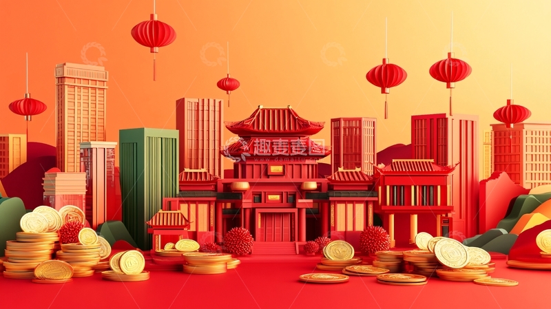 高清大图下载【趣麦麦图】红色立体场景25