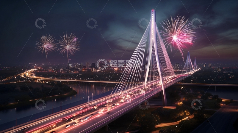 高清大图下载【趣麦麦图】大桥夜景透视效果