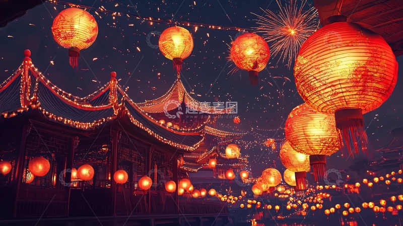高清大图下载【趣麦麦图】传统节日夜景