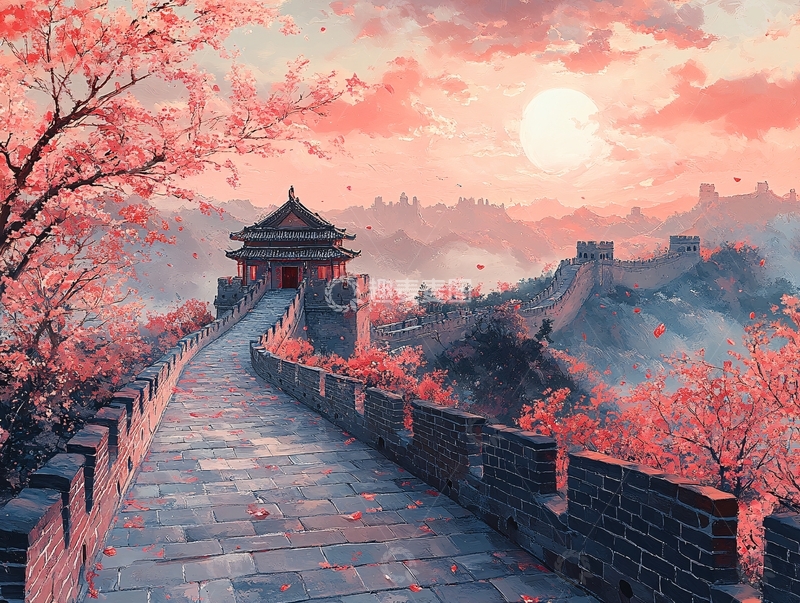 高清大图下载【趣麦麦图】长城风景插画
