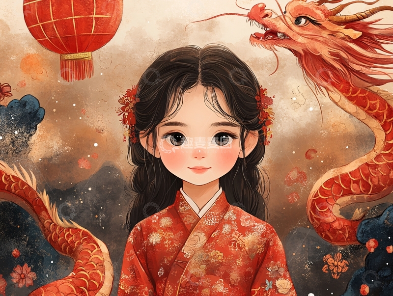 高清大图下载【趣麦麦图】龙年小女孩插画6