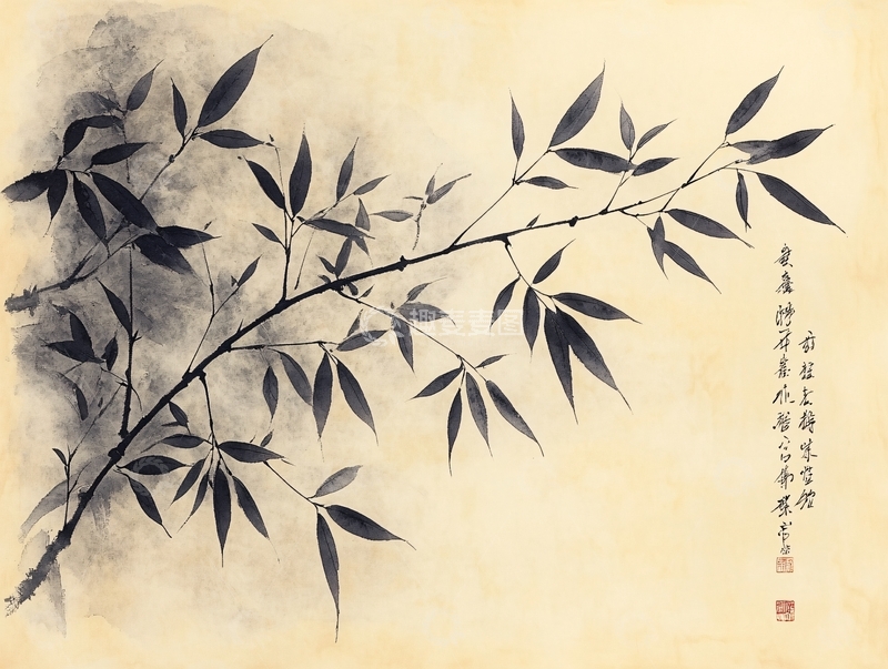 高清大图下载【趣麦麦图】墨竹壁画