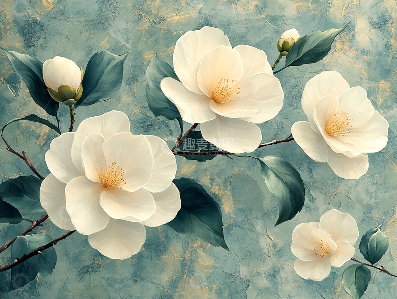 高清大图下载【趣麦麦图】典雅山茶花装饰画