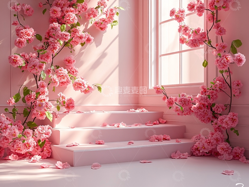 高清大图下载【趣麦麦图】立体玫瑰花藤背景16