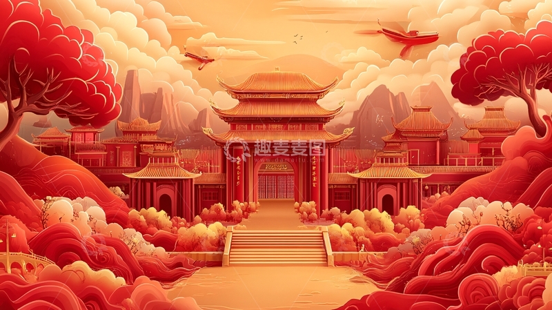 高清大图下载【趣麦麦图】太庙插画2