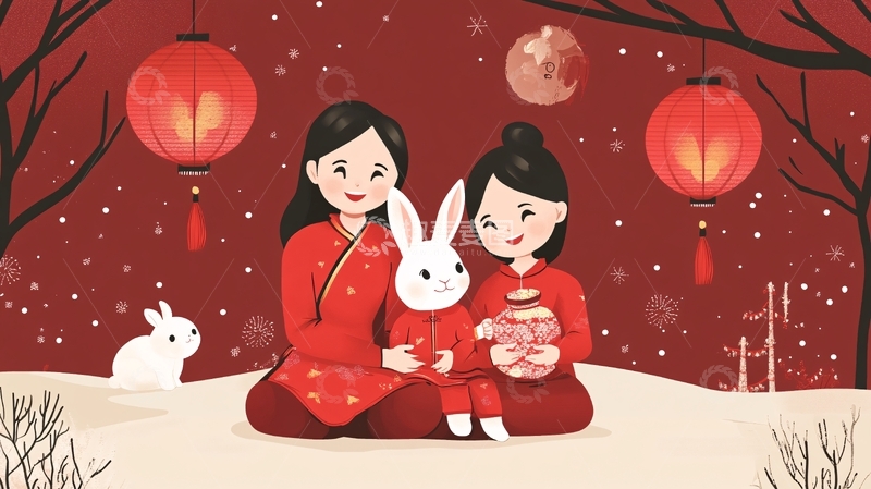 高清大图下载【趣麦麦图】家庭团圆年俗微笑4