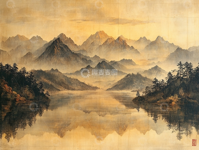 高清大图下载【趣麦麦图】大气山河屏风1