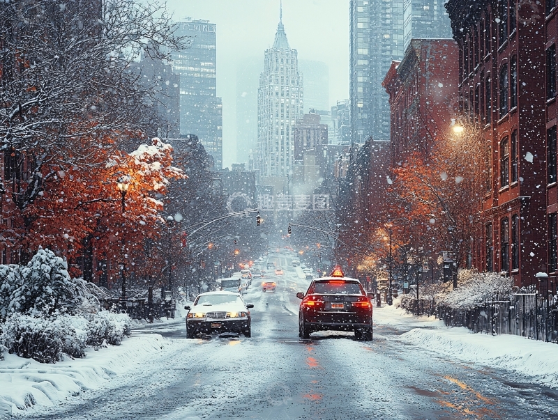 高清大图下载【趣麦麦图】雪雪天城市交通1