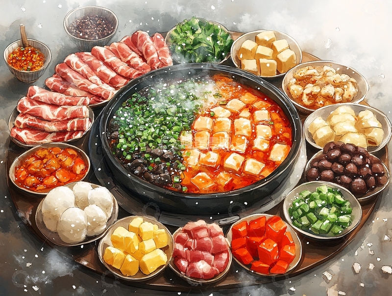 高清大图下载【趣麦麦图】春节火锅插画