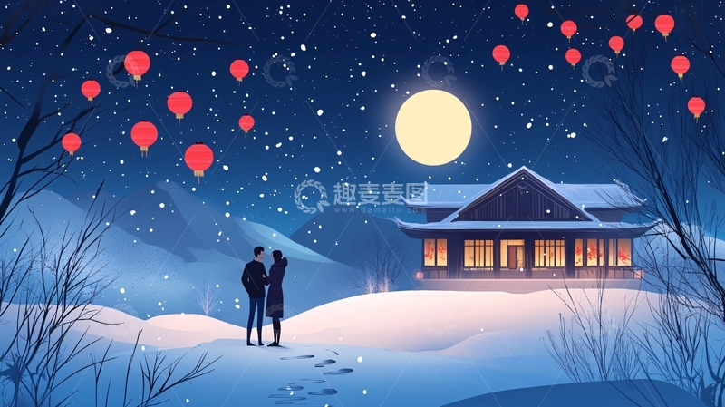 高清大图下载【趣麦麦图】赏月插画