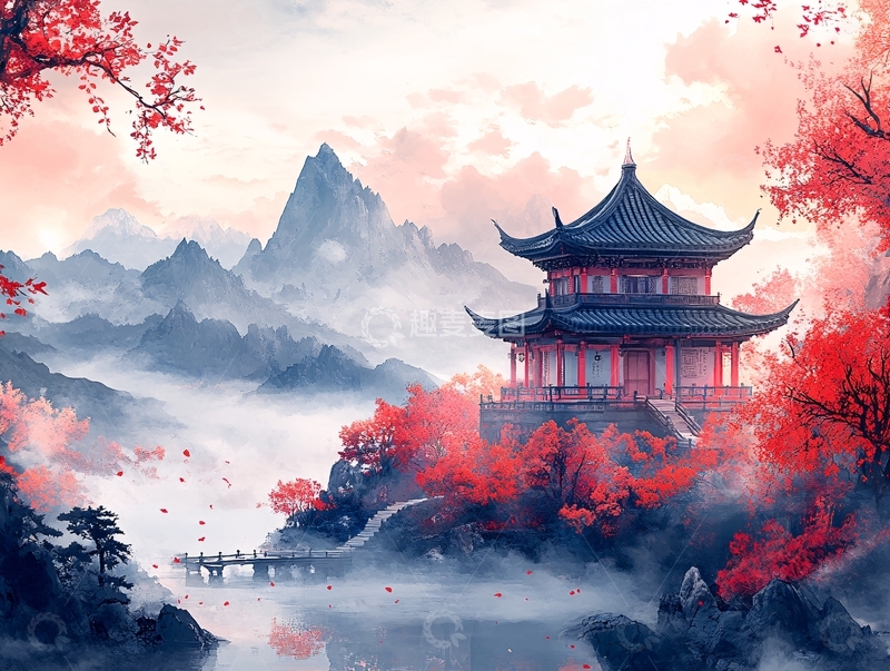 高清大图下载【趣麦麦图】山水楼阁雅致意境风12