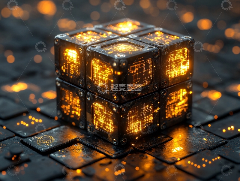 高清大图下载【趣麦麦图】发光橙色立方体4