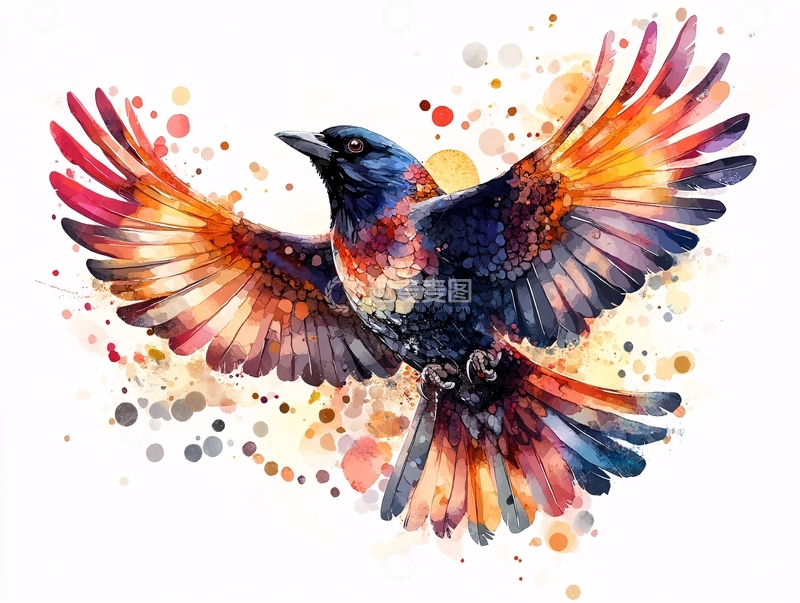 高清大图下载【趣麦麦图】喜鹊水彩画