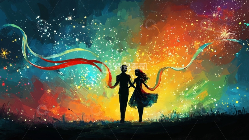 高清大图下载【趣麦麦图】唯美浪漫情侣插画11