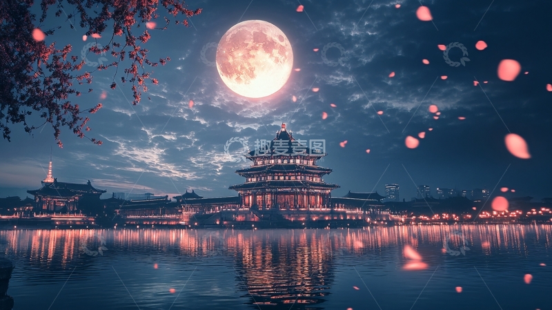 高清大图下载【趣麦麦图】月色古楼