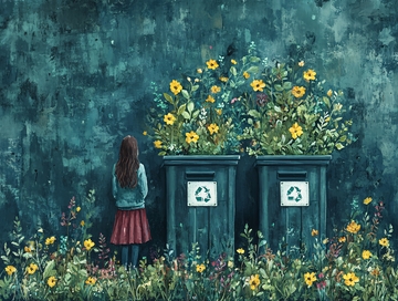 花丛中的垃圾桶