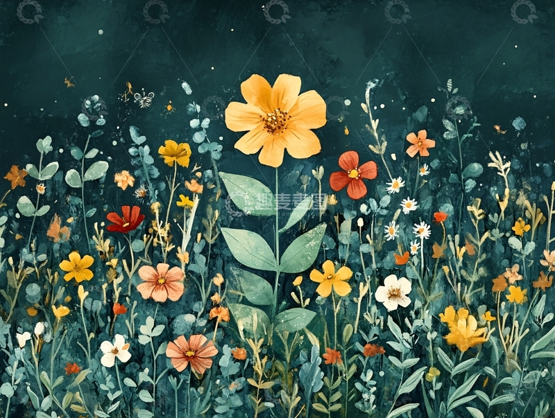 高清大图下载【趣麦麦图】花丛插画