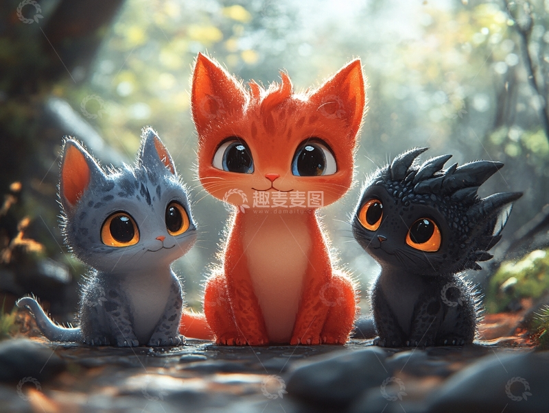 高清大图下载【趣麦麦图】盲盒猫与小龙游戏