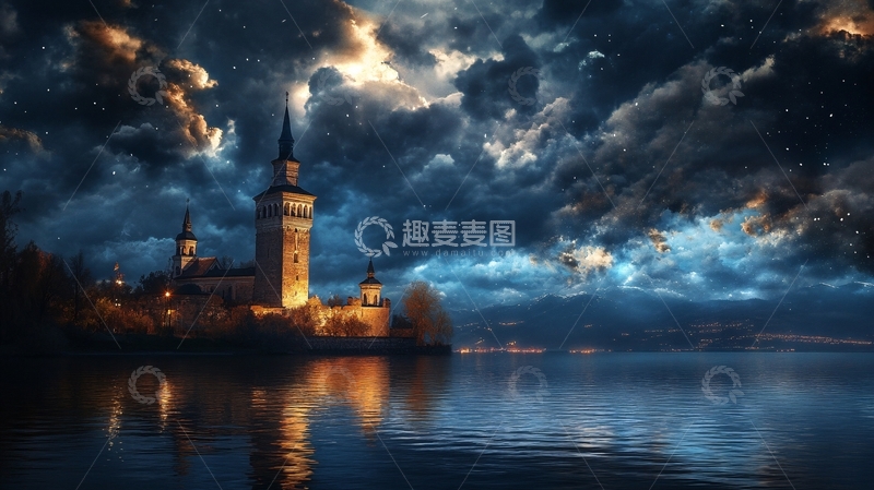 高清大图下载【趣麦麦图】欧式古堡夜景