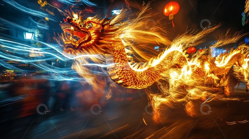 高清大图下载【趣麦麦图】烟花龙舞灯节夜