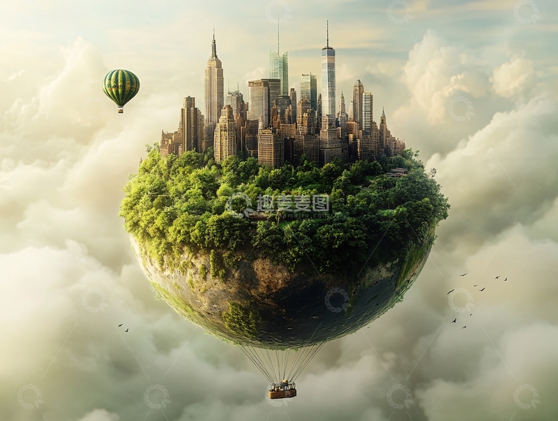 高清大图下载【趣麦麦图】城市悬浮岛风景7