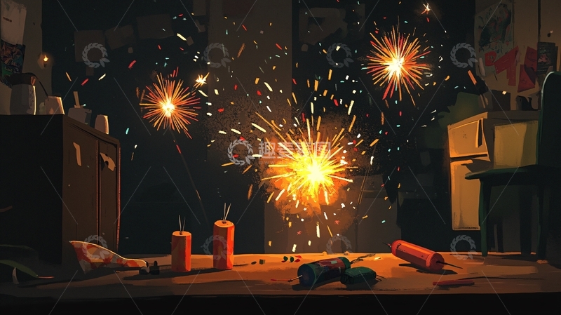 高清大图下载【趣麦麦图】玩烟花场景