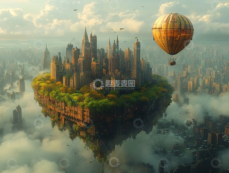 高清大图下载【趣麦麦图】-城市悬浮岛风景6