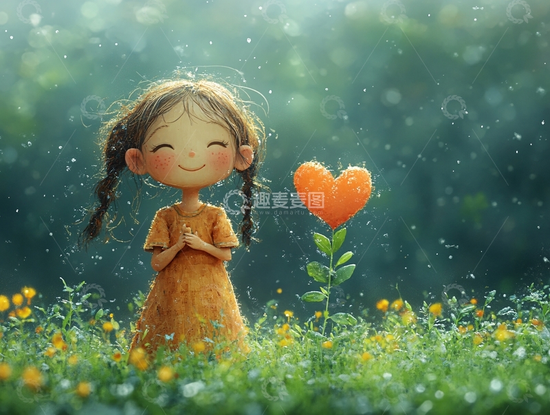 高清大图下载【趣麦麦图】爱心小女孩