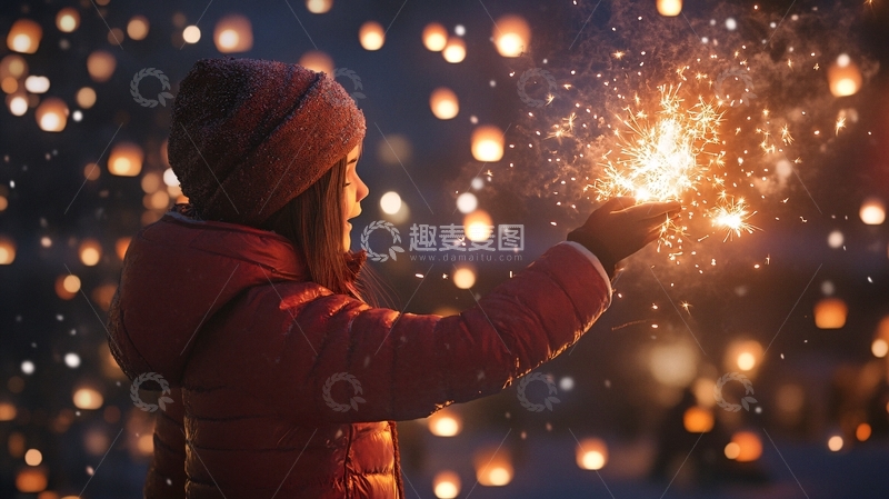 高清大图下载【趣麦麦图】放烟花的少女10