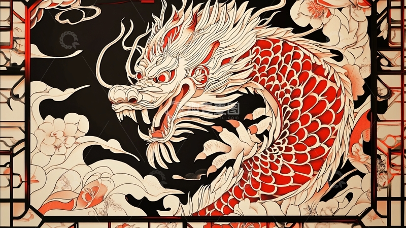 高清大图下载【趣麦麦图】手绘龙壁画