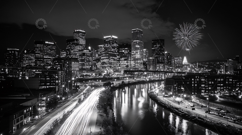 高清大图下载【趣麦麦图】烟花夜空城景图