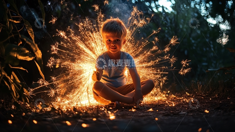 高清大图下载【趣麦麦图】夕阳下玩耍的小男孩1