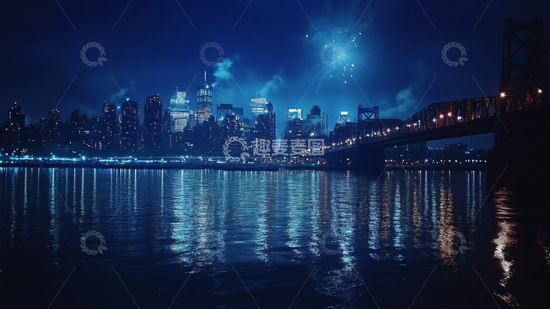 高清大图下载【趣麦麦图】烟花映照城市河流