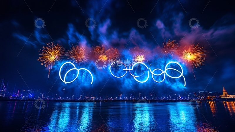 高清大图下载【趣麦麦图】烟花夜空奥运环