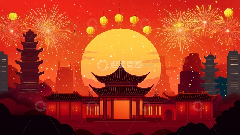 高清大图下载【趣麦麦图】中秋建筑插画9