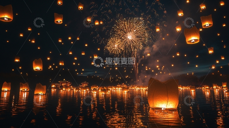 高清大图下载【趣麦麦图】元宵节烟花