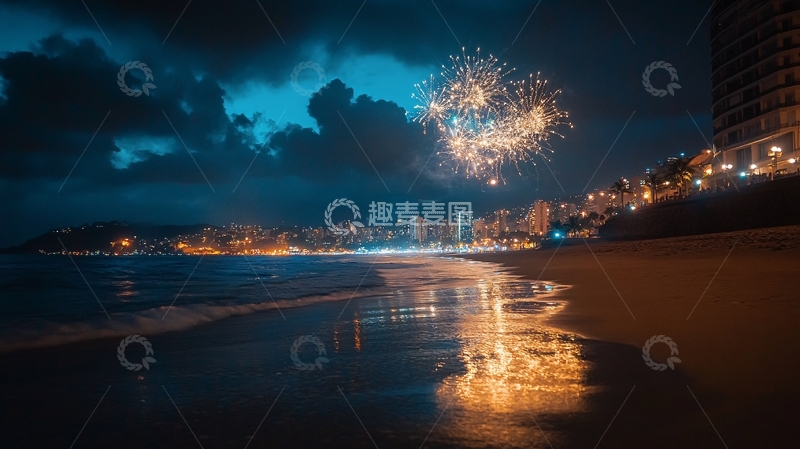 高清大图下载【趣麦麦图】环岛路烟花1
