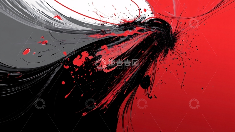 高清大图下载【趣麦麦图】-动感线条红黑色抽象画