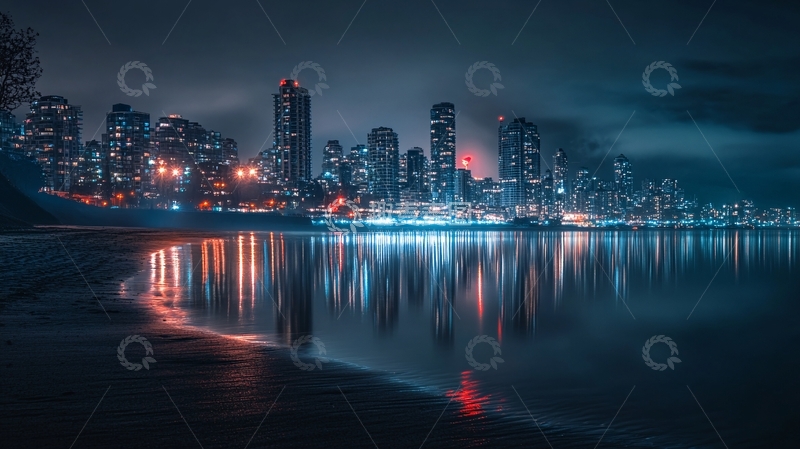 高清大图下载【趣麦麦图】夜幕下的海边繁华都市1