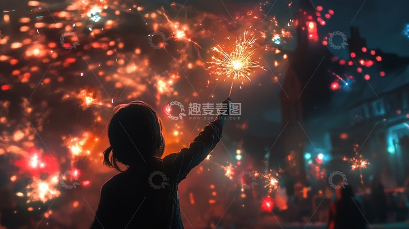 高清大图下载【趣麦麦图】放烟花的少女13